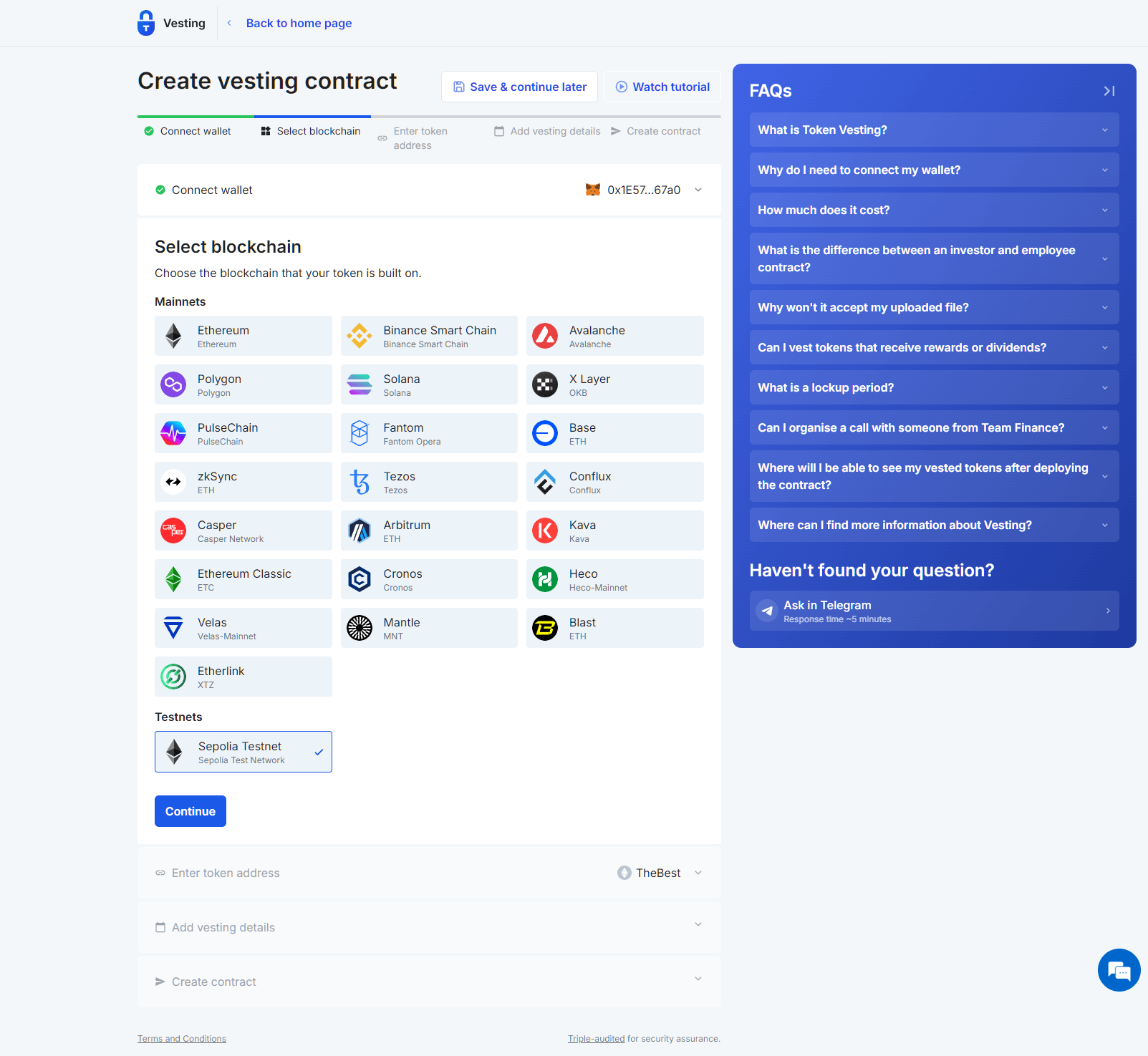 Select a blockchain options