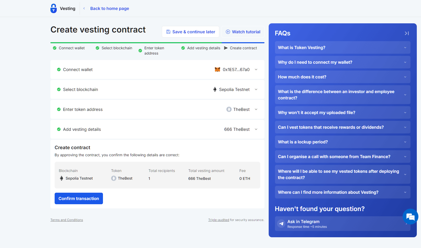 Confirm transaction final stage