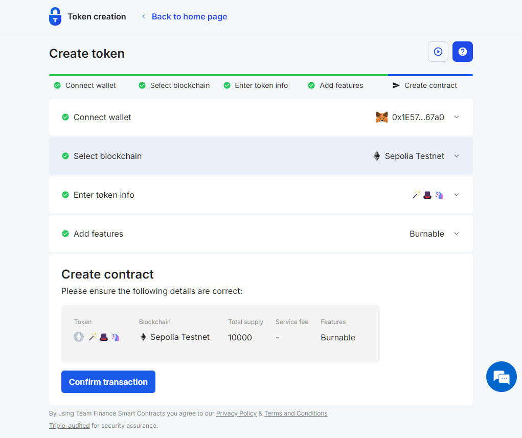 No-Code Token Creation Smart Contract