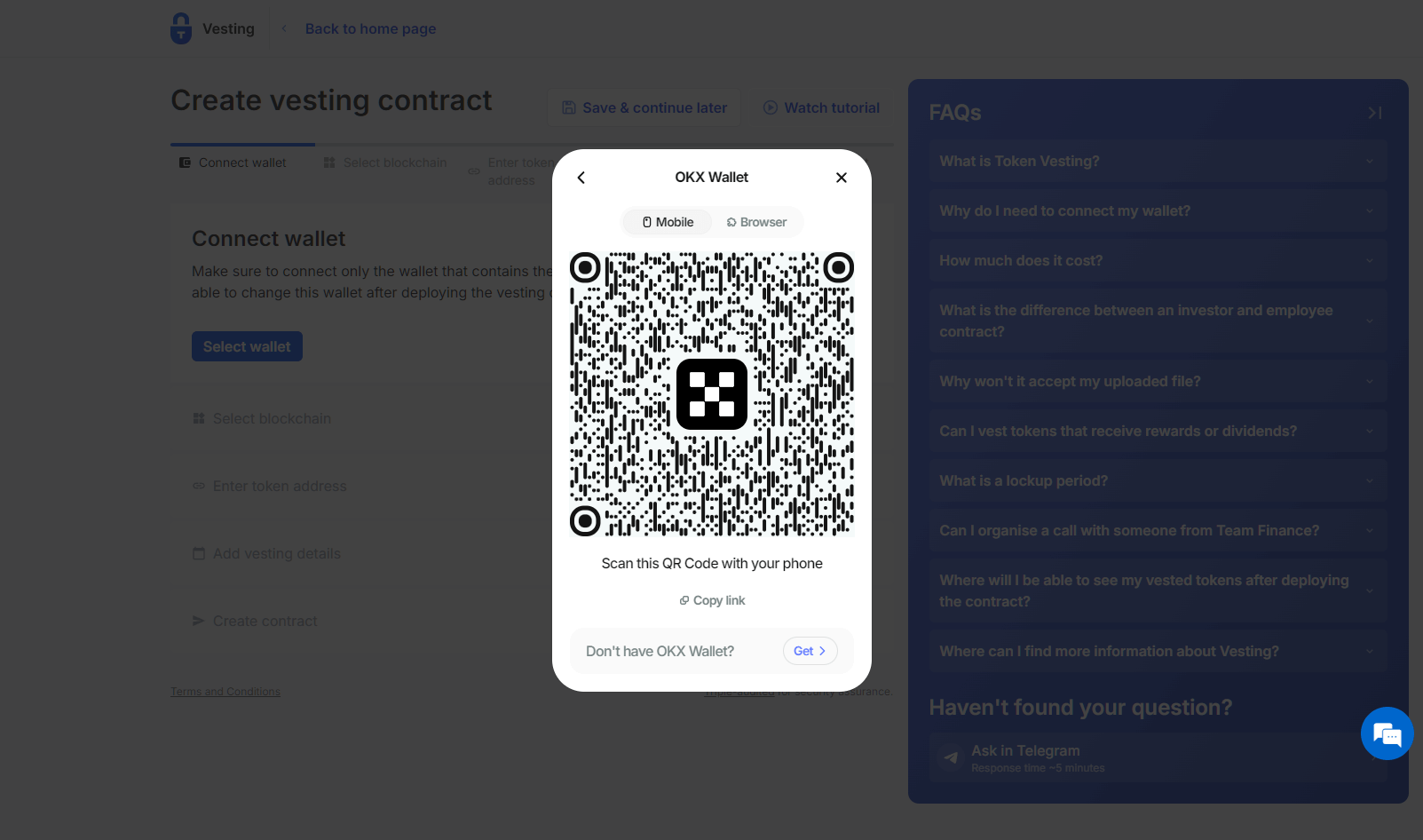 Connect to the app with a variety of crypto wallets