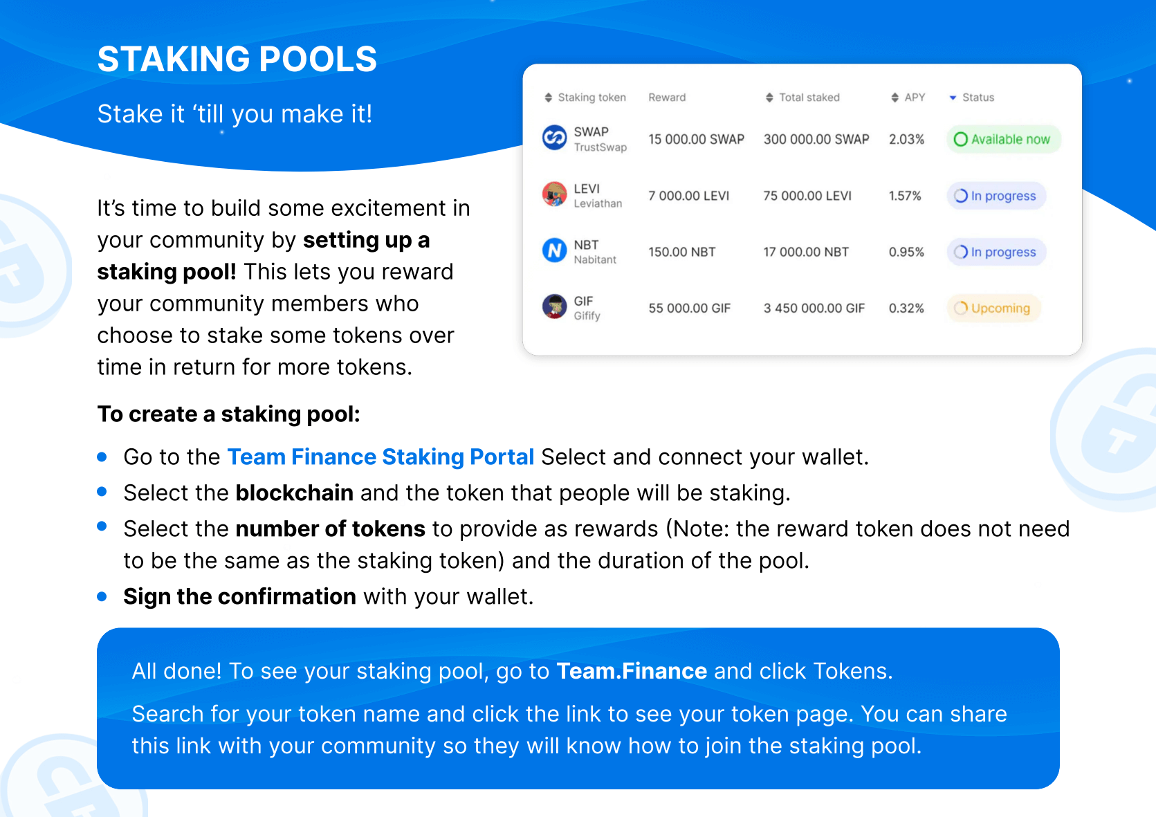 How to create staking pools on base chain