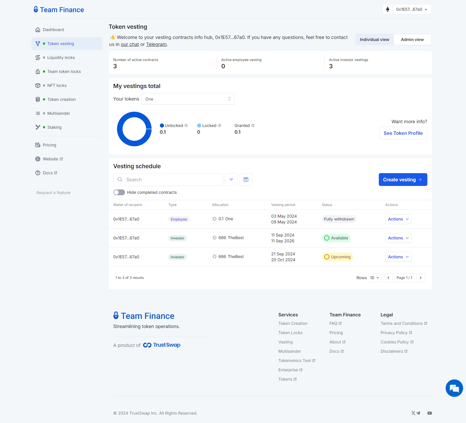 Admin and Individual Vesting Details Screen in the App