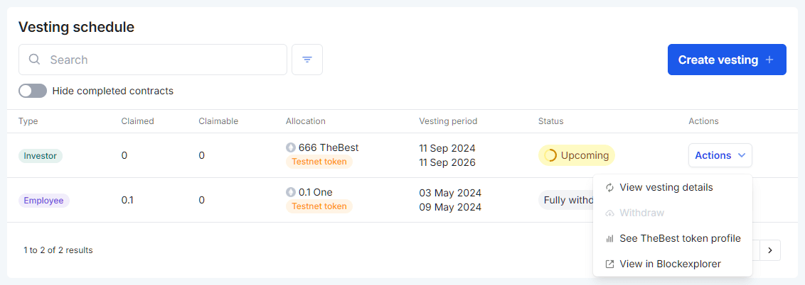 Token Vesting Dashboard for Crypto