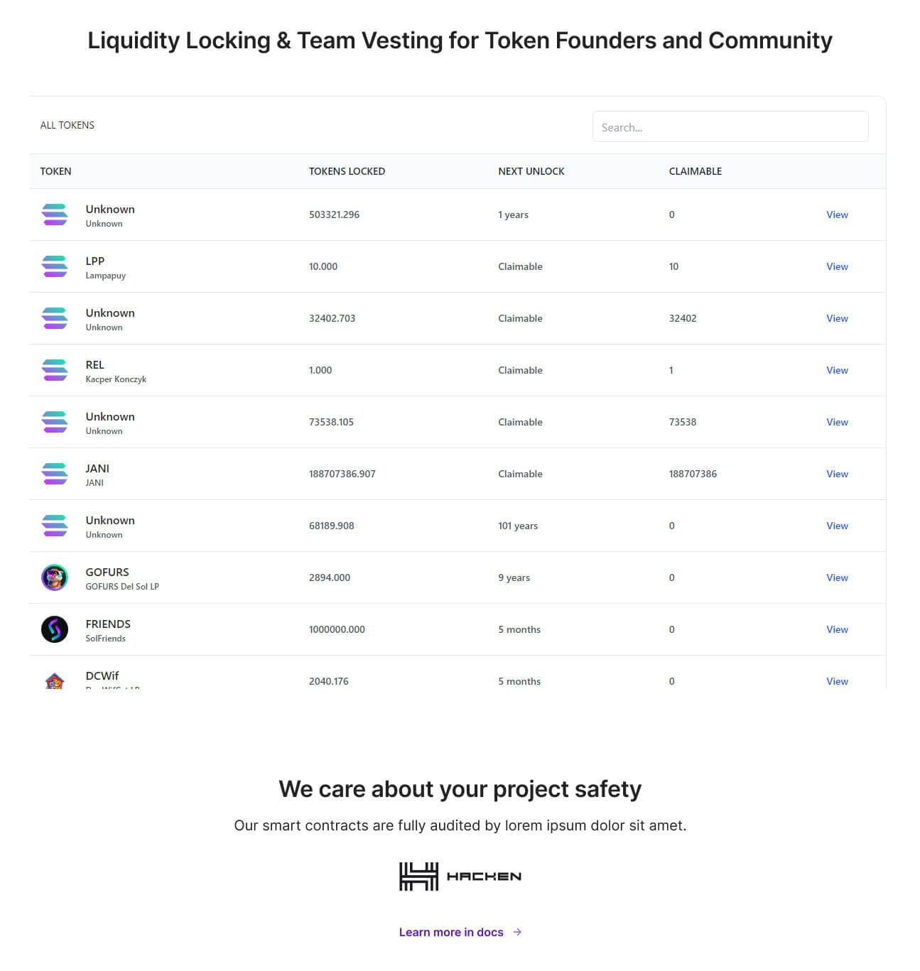 Secure Solana Asset Management Table